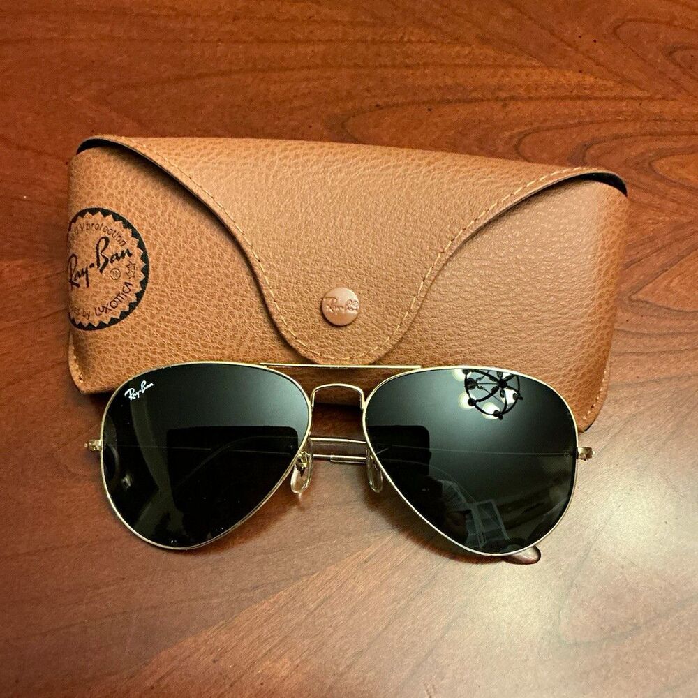 Ray-Ban Aviator RB3025 Gold Frame G-15 Green Lenses 58☐14 w/ Tan Case 53
